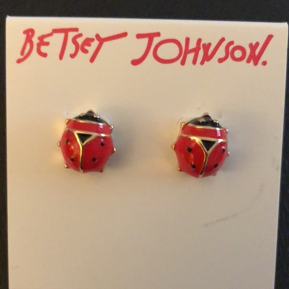 Betsey Johnson Gold Tone Red & Black Enamel Ladybug Stud Earrings NWT - Picture 3 of 12